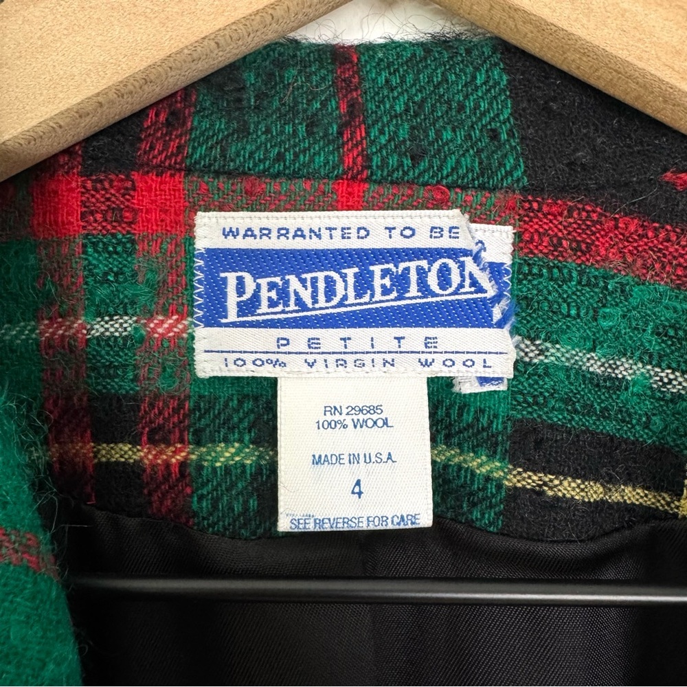 VTG Pendleton Wool Tartan Plaid Blazer Green Red Size 4 Petite - Picture 8 of 8